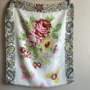 Vintage 70’s Silk Floral Neck Hair Scarf Hand Rolled Edge Romantic Garden Print.